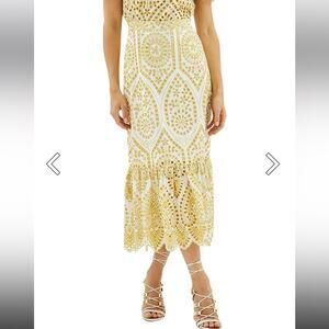 Minkpink NWT eyelet tiered mustard white midi skirt Krista Whilma summer vaca S